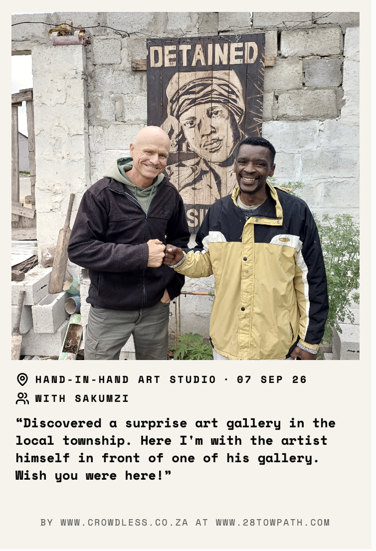 Example digital postcard featuring a guest outside Hand in Hand Art Gallery